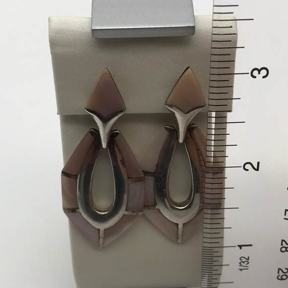 Sterling and Pink MOP Signed Earrings - Picture 5 of 6